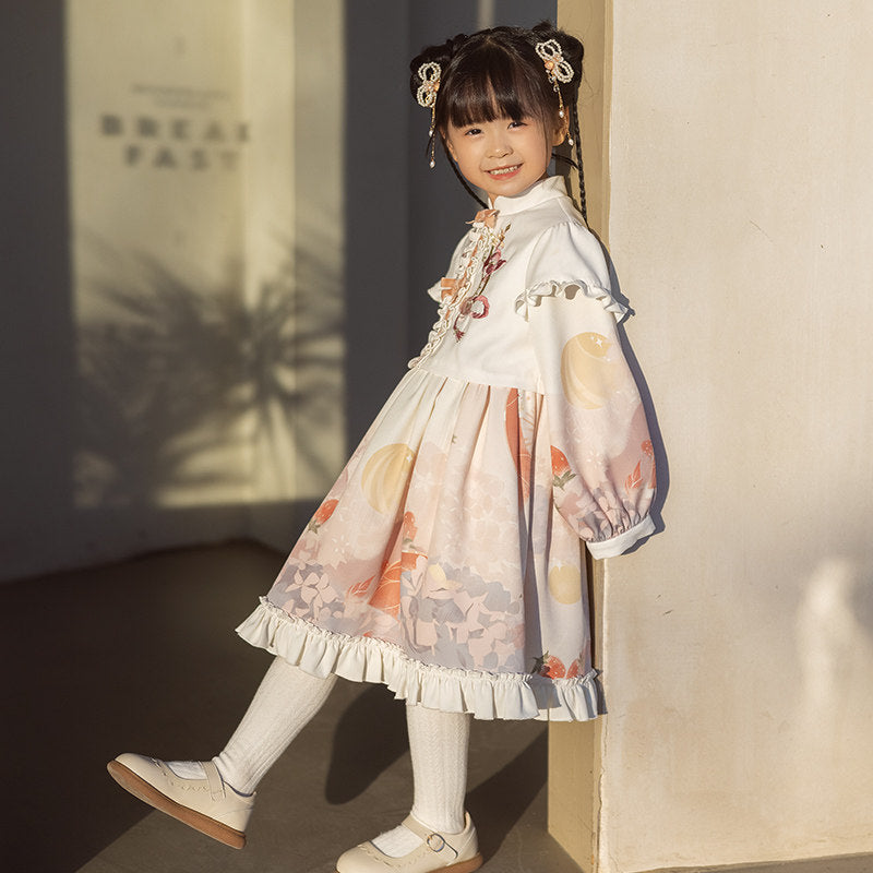 Girls' Gradient Hanfu Dress - Pink Bow Knot Winter Outfit