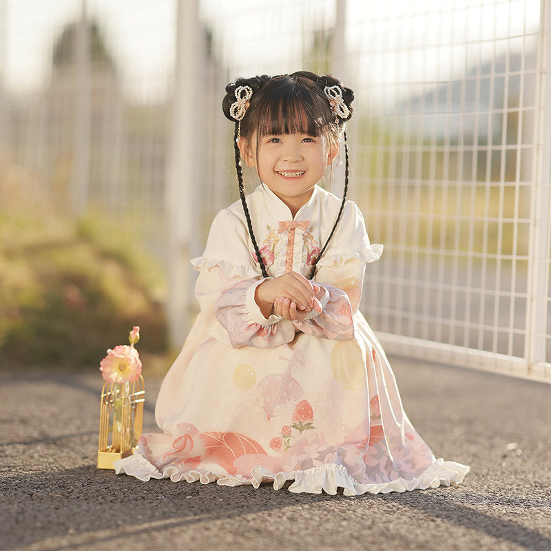 Girls' Gradient Hanfu Dress - Pink Bow Knot Winter Outfit