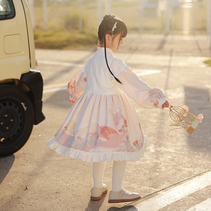 Girls' Gradient Hanfu Dress - Pink Bow Knot Winter Outfit