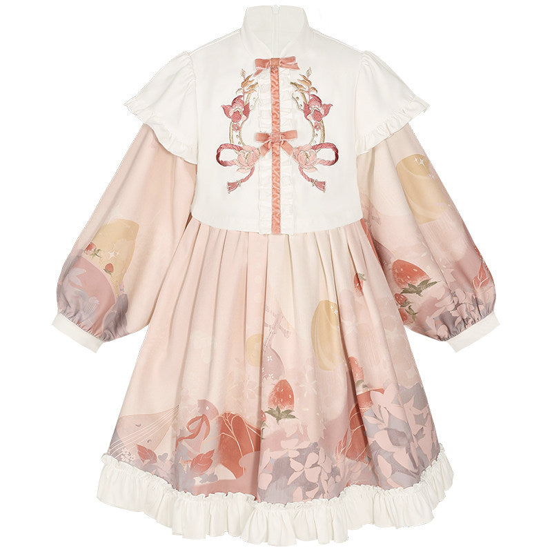 Girls' Gradient Hanfu Dress - Pink Bow Knot Winter Outfit