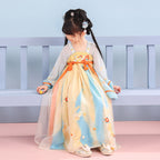 Girls' Floral Hanfu Dress - Double Bow Chest-High Spring Set