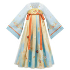Girls' Floral Hanfu Dress - Double Bow Chest-High Spring Set