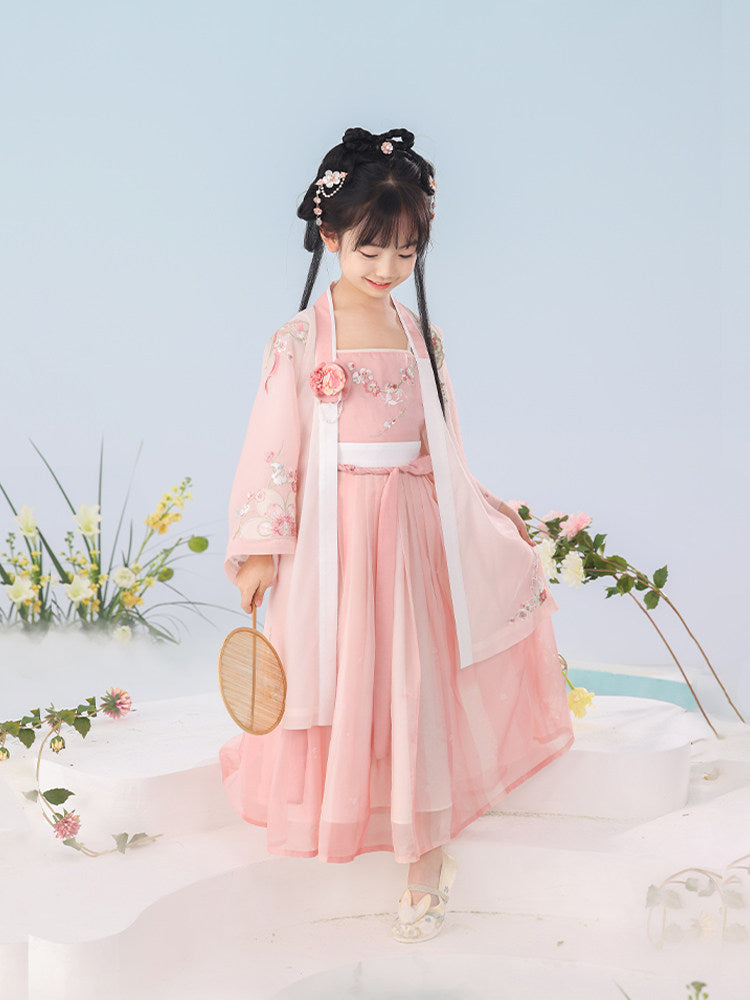 Sakura Fan Girls' Guofeng Set | Double-Layer Embroidered Dress Main image