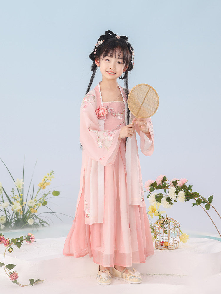 Sakura Fan Girls' Guofeng Set | Double-Layer Embroidered Dress Secondary image
