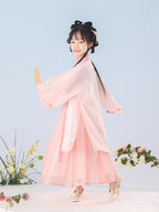 Sakura Fan Girls' Guofeng Set | Double-Layer Embroidered Dress