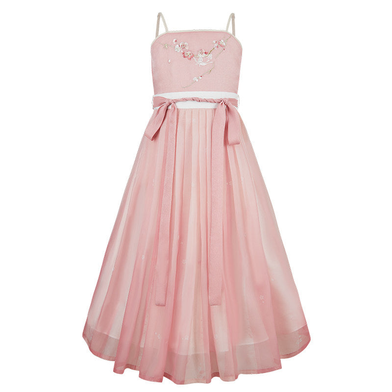 Sakura Fan Girls' Guofeng Set | Double-Layer Embroidered Dress