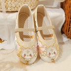 Girls Embroidered Hanfu Shoes - Cat Bell Traditional Style