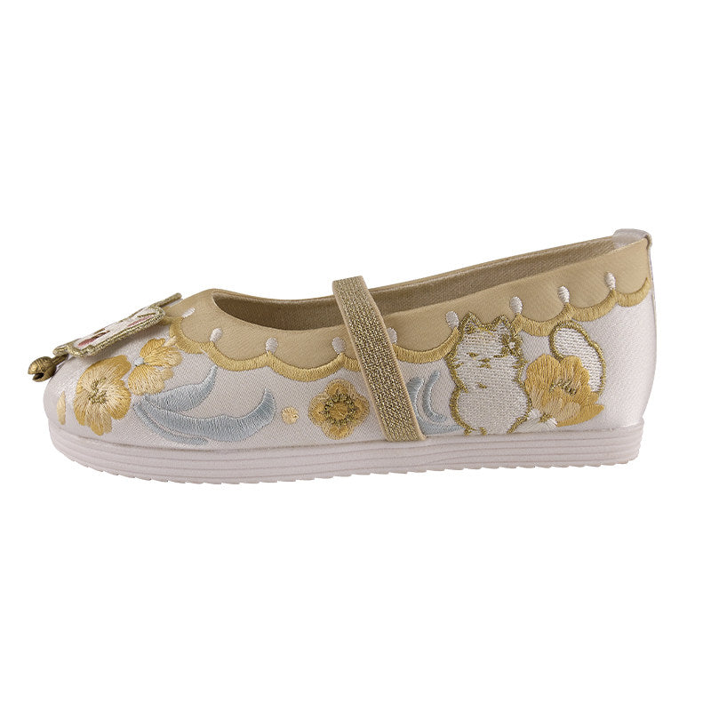Girls Embroidered Hanfu Shoes - Cat Bell Traditional Style