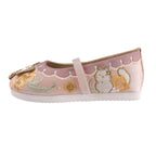 Girls Embroidered Hanfu Shoes - Cat Bell Traditional Style
