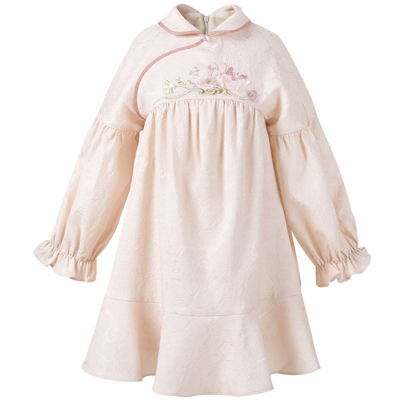 Girls' Embroidered Hanfu Set - Floral Jacket & Winter Dress