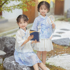 Morning Mist Girls' Guofeng Summer Set | Cool 2-Piece Top & Skirt