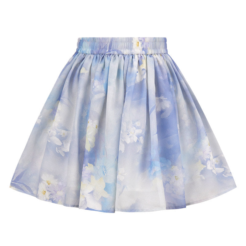Morning Mist Girls' Guofeng Summer Set | Cool 2-Piece Top & Skirt