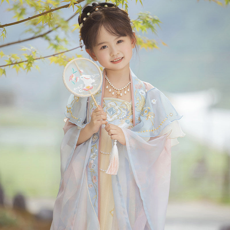 Girls' Gradient Hanfu Dress - Tang Style Large Sleeve Set