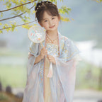 Girls' Gradient Hanfu Dress - Tang Style Large Sleeve Set