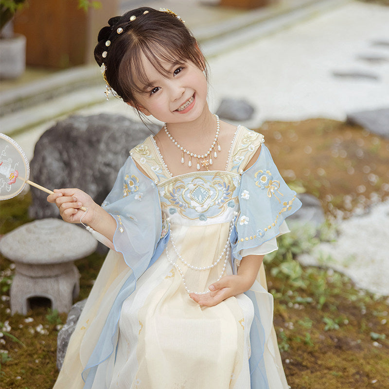 Girls' Gradient Hanfu Dress - Tang Style Large Sleeve Set