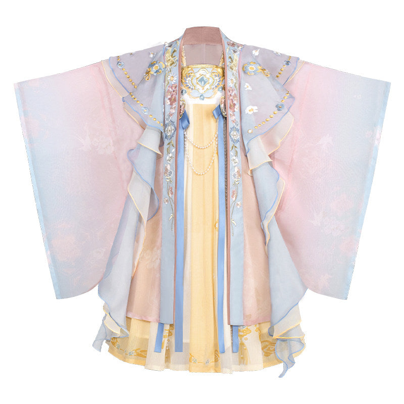 Girls' Gradient Hanfu Dress - Tang Style Large Sleeve Set