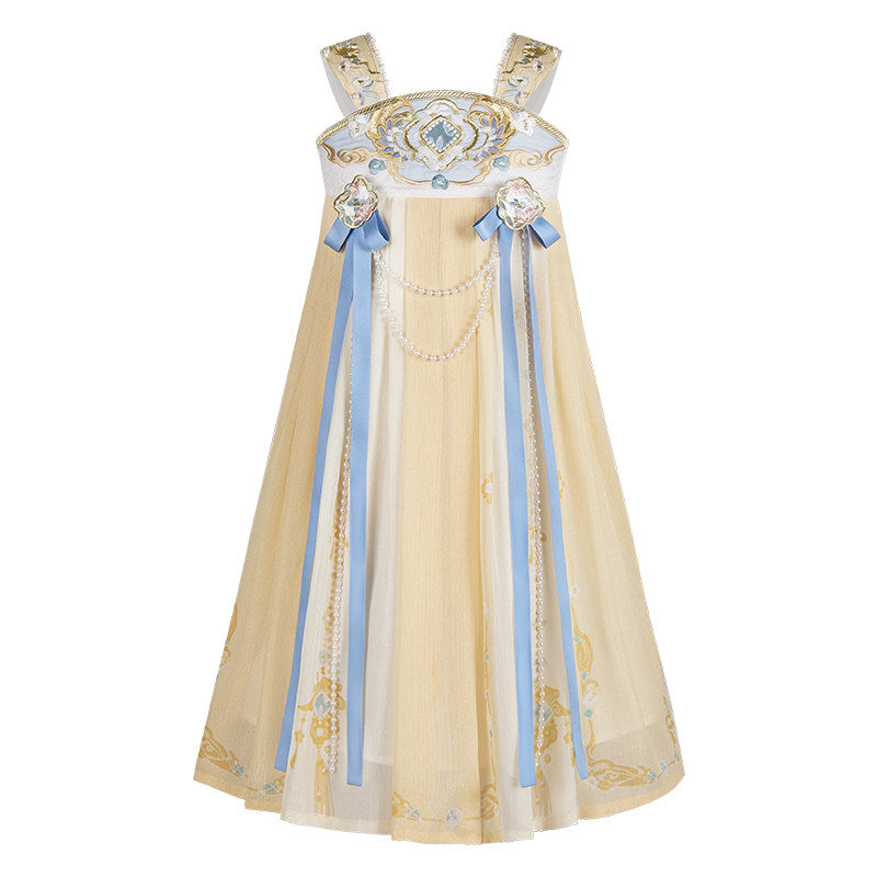 Girls' Gradient Hanfu Dress - Tang Style Large Sleeve Set