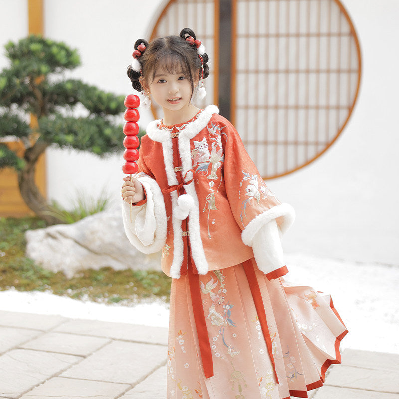 Lucky Cat & Koi Girls Hanfu - Winter Lunar New Year Set