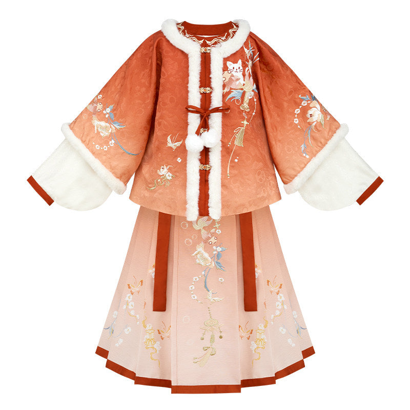 Lucky Cat & Koi Girls Hanfu - Winter Lunar New Year Set