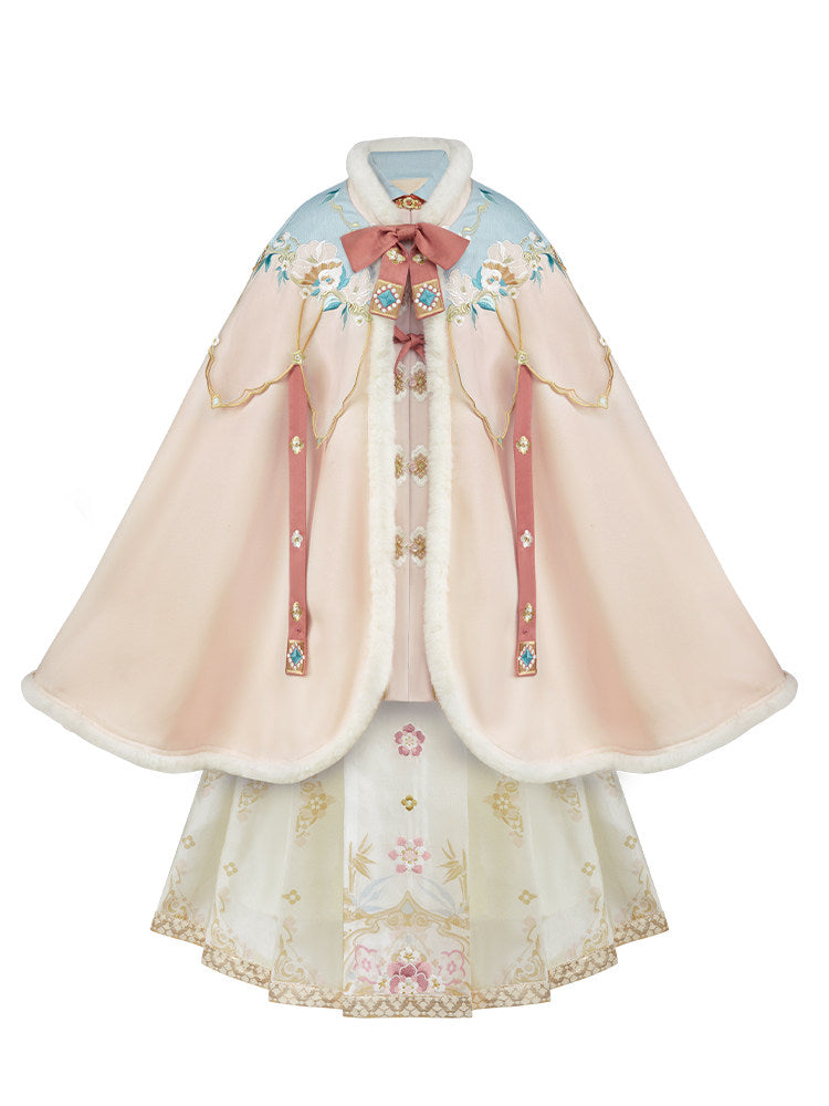 Girls' New Year Hanfu Set - Winter Cape, Robe & Skirt Set