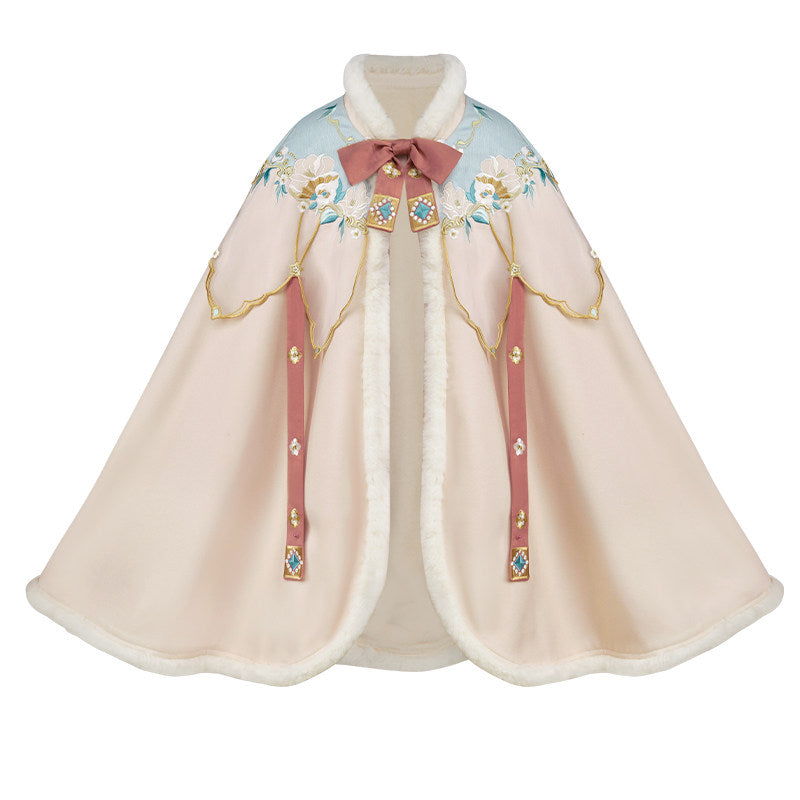 Girls' New Year Hanfu Set - Winter Cape, Robe & Skirt Set