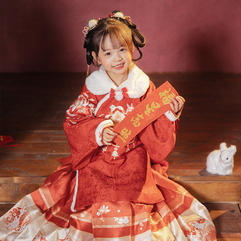 Chinese New Year Girls Rabbit Hanfu - Winter Matching Set