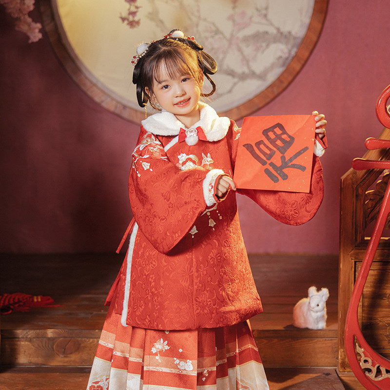 Chinese New Year Girls Rabbit Hanfu - Winter Matching Set