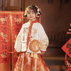Girls' Lunar New Year Guofeng Set | Red 3-Piece Top Skirt Bag