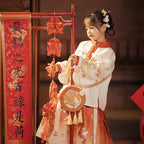 Girls' Lunar New Year Guofeng Set | Red 3-Piece Top Skirt Bag