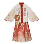 Girls' Lunar New Year Guofeng Set | Red 3-Piece Top Skirt Bag