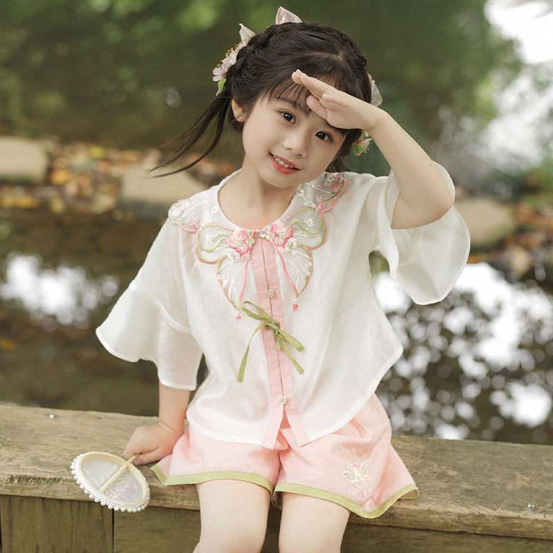 Summer Dream Butterfly Girls' Guofeng Set | Cool Embroidered Outfit