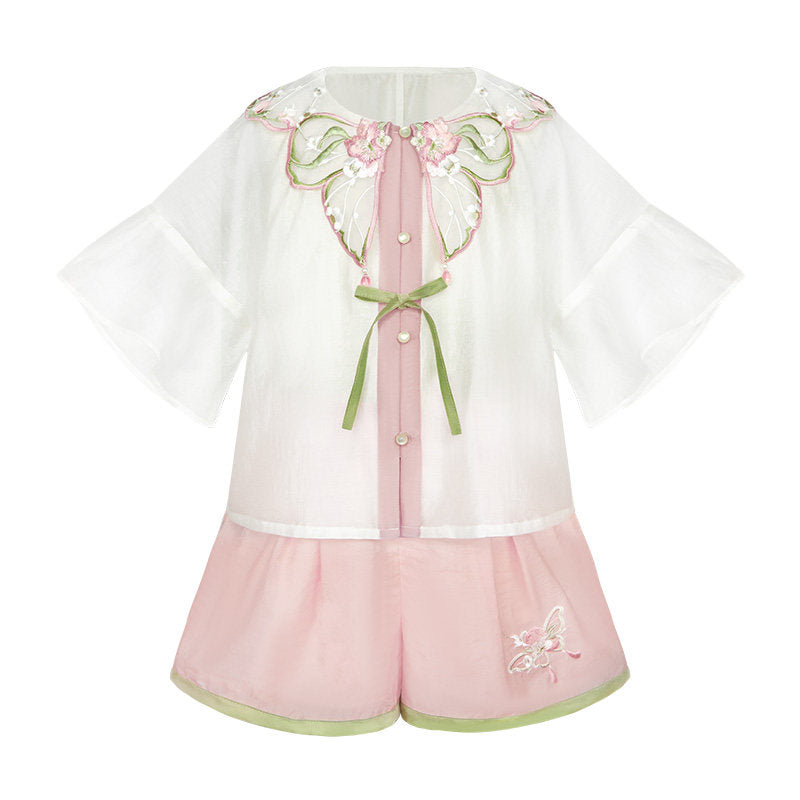 Summer Dream Butterfly Girls' Guofeng Set | Cool Embroidered Outfit