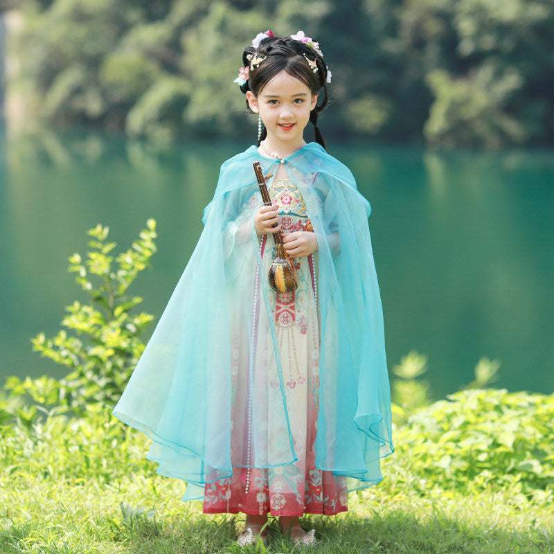 Wodan Mountain Girls' Guofeng Set | Gradient Dress & Cape