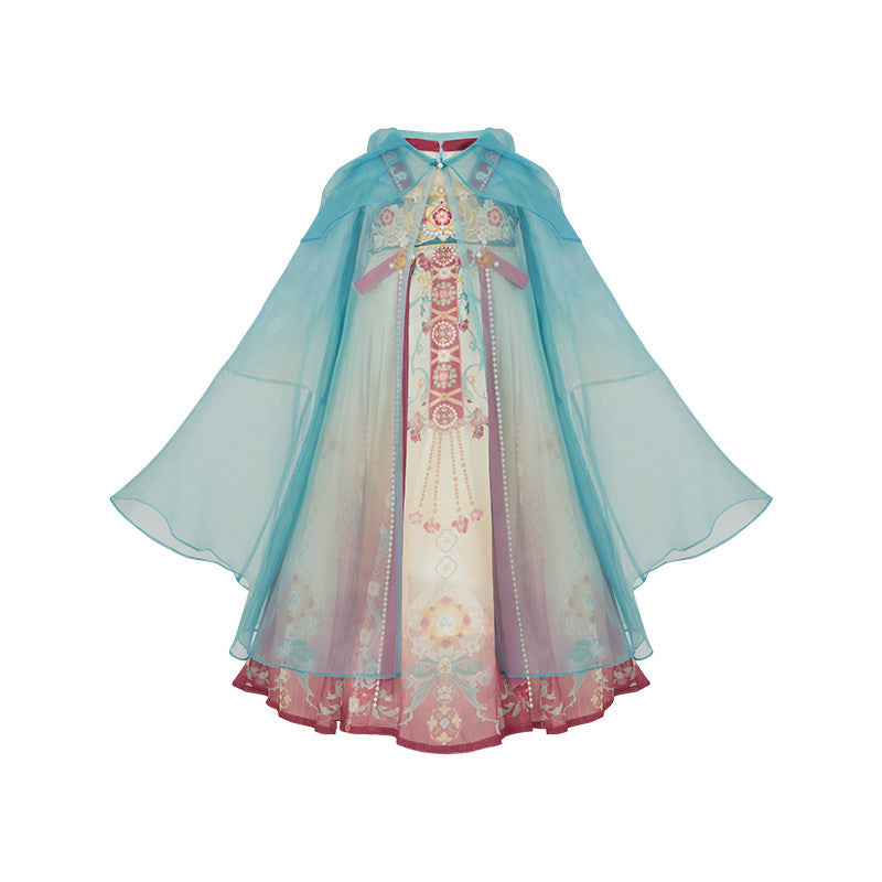 Wodan Mountain Girls' Guofeng Set | Gradient Dress & Cape