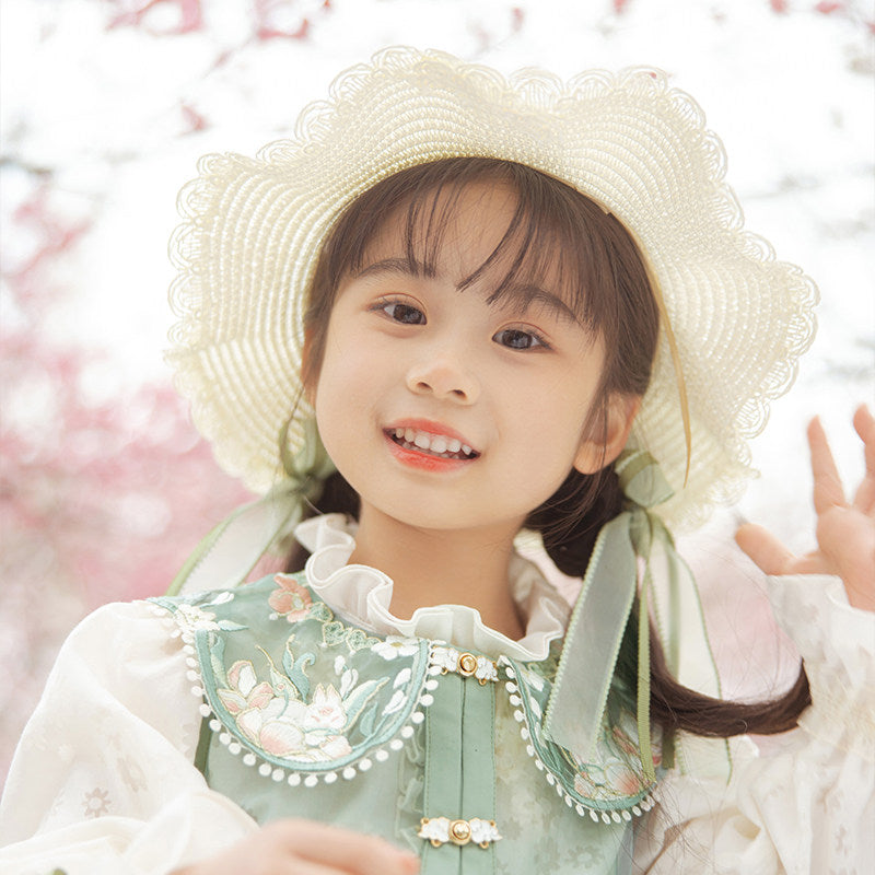 Girls' Floral Embroidered Hanfu Dress & Jacket - Spring Set