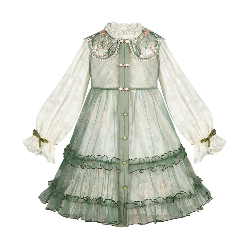 Girls' Floral Embroidered Hanfu Dress & Jacket - Spring Set