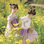 女童紫色碎花汉服 - 姐妹装夏季连衣裙套装
