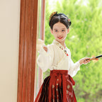 Girls Long Mamian Skirt Set - Wan Song Hua Xin Autumn Hanfu