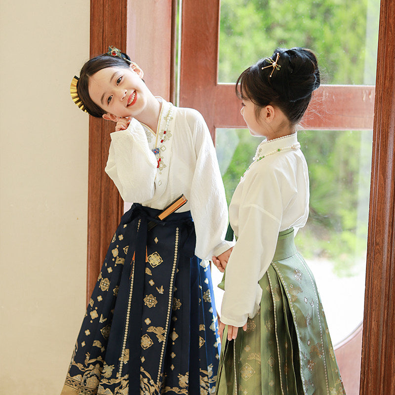 Girls Long Mamian Skirt Set - Wan Song Hua Xin Autumn Hanfu