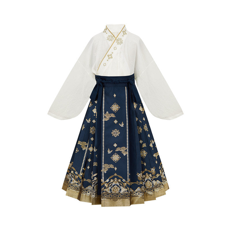 Girls Long Mamian Skirt Set - Wan Song Hua Xin Autumn Hanfu