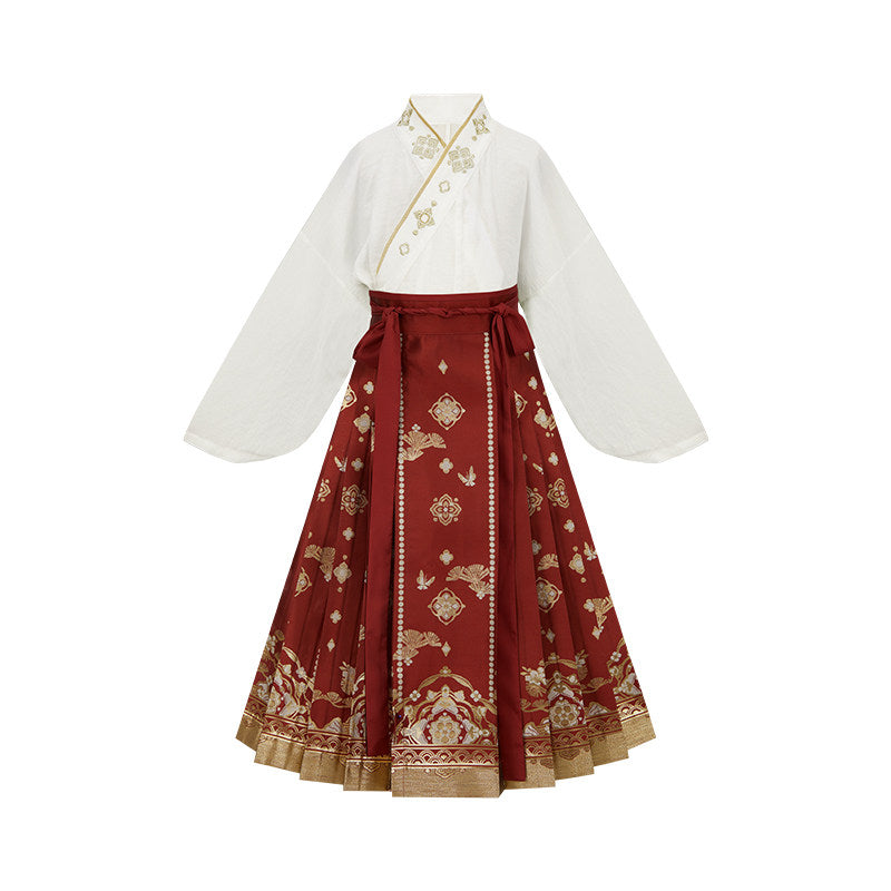 Girls Long Mamian Skirt Set - Wan Song Hua Xin Autumn Hanfu