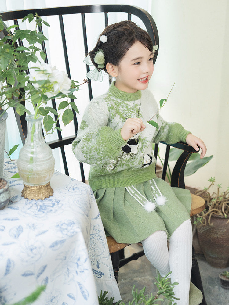女童中式动物刺绣毛衣 | 冬季汉服上衣