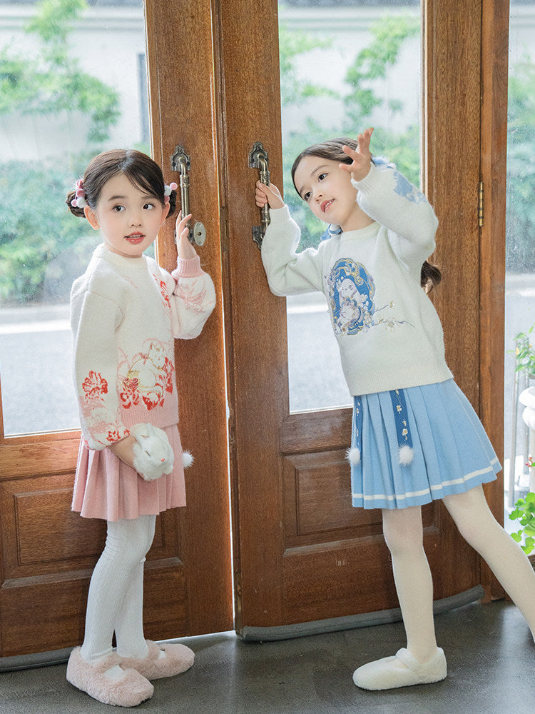 女童中式动物刺绣毛衣 | 冬季汉服上衣