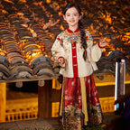 Girls' Gold-Woven Hanfu Set - Winter Warm Mamian Skirt