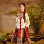 Girls' Gold-Woven Hanfu Set - Winter Warm Mamian Skirt