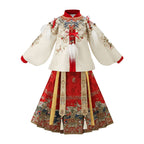 Girls' Gold-Woven Hanfu Set - Winter Warm Mamian Skirt