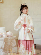 冬季保暖女童汉服套装 – 花卉马面裙与夹袄