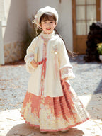 冬季保暖女童汉服套装 – 花卉马面裙与夹袄