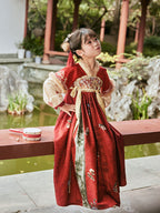 女童红色龙纹汉服裙 - 冬季农历新年装