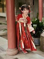 女童红色龙纹汉服裙 - 冬季农历新年装
